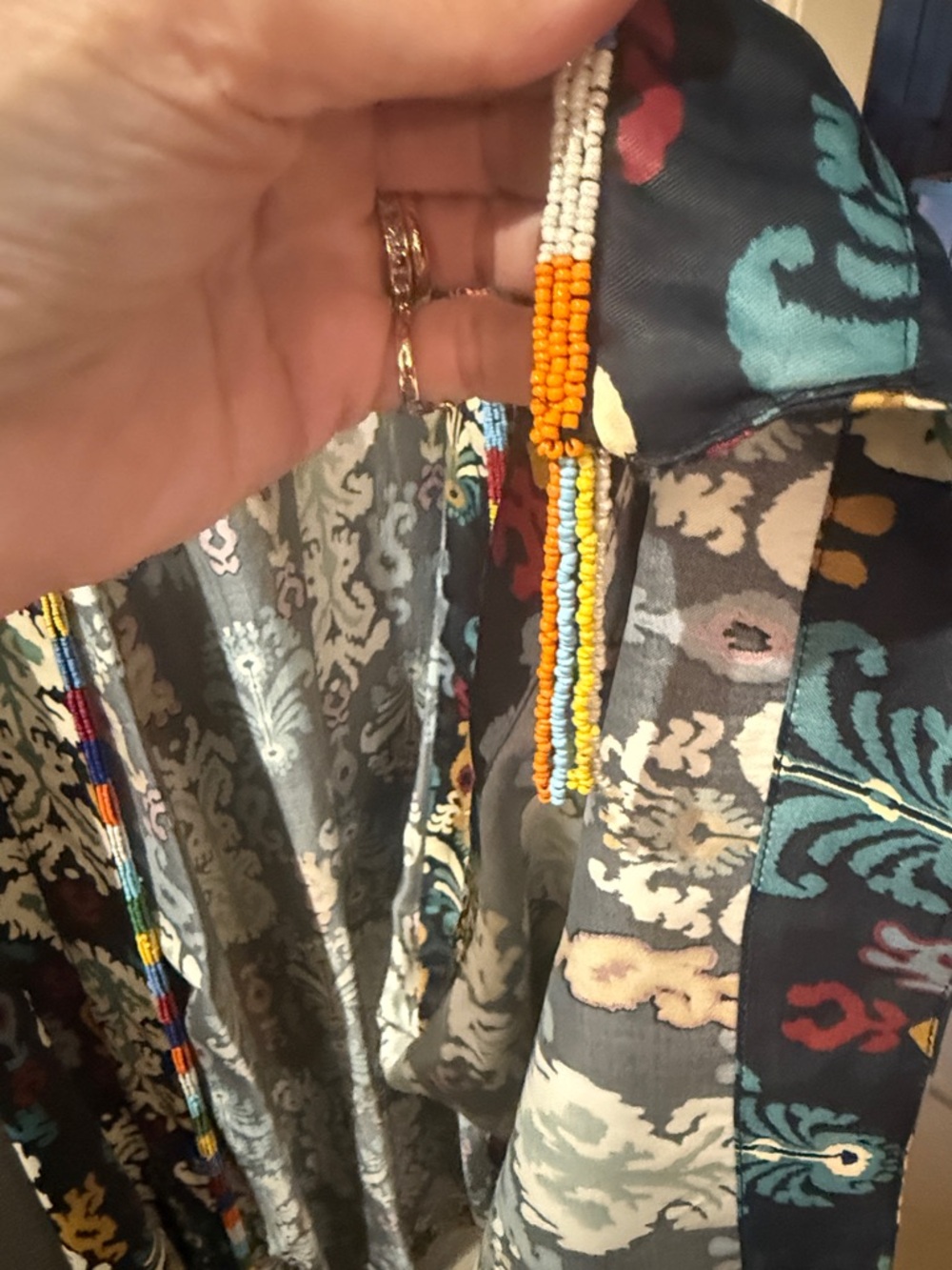 Zara Navy Floral-Print Kimono Robe with Teal, Cream & Mustard Accents - Picture 5 of 5
